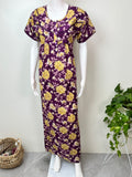 Purple & Yellow Cambric Cotton Women's Nightgown