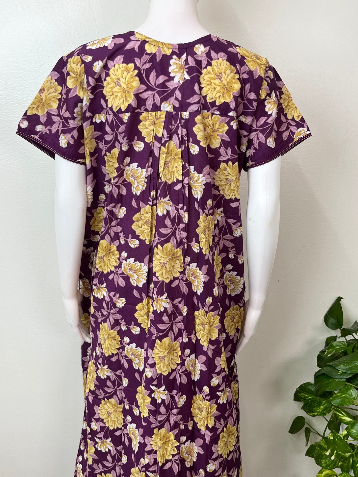 Purple & Yellow Cambric Cotton Women's Nightgown