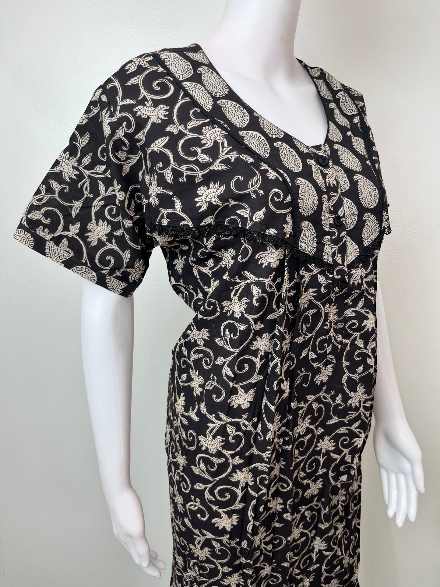Black Cambric Cotton Nighty Elegant & Breathable