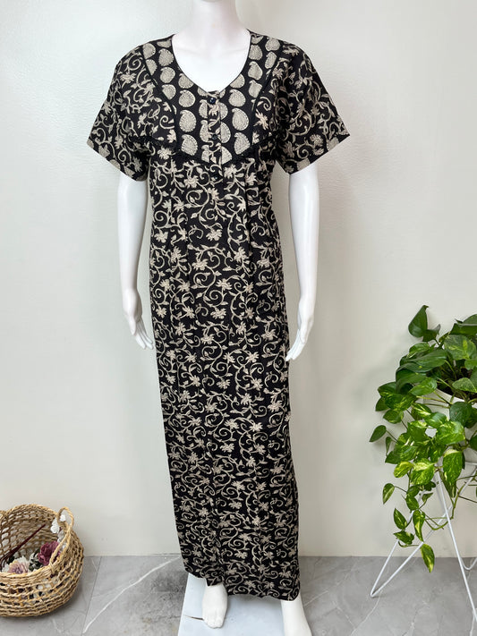 Black Cambric Cotton Nighty Elegant & Breathable