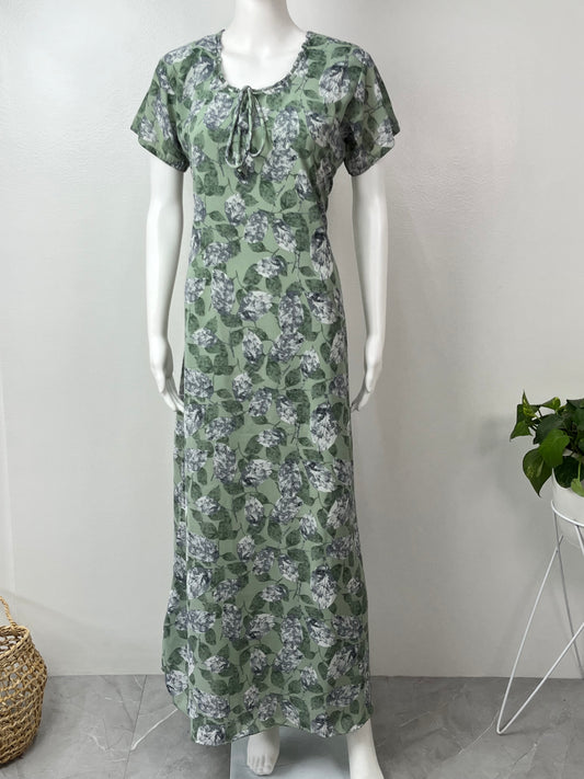 Green Foliage Chiffon Nightgown Soft & Smooth Texture