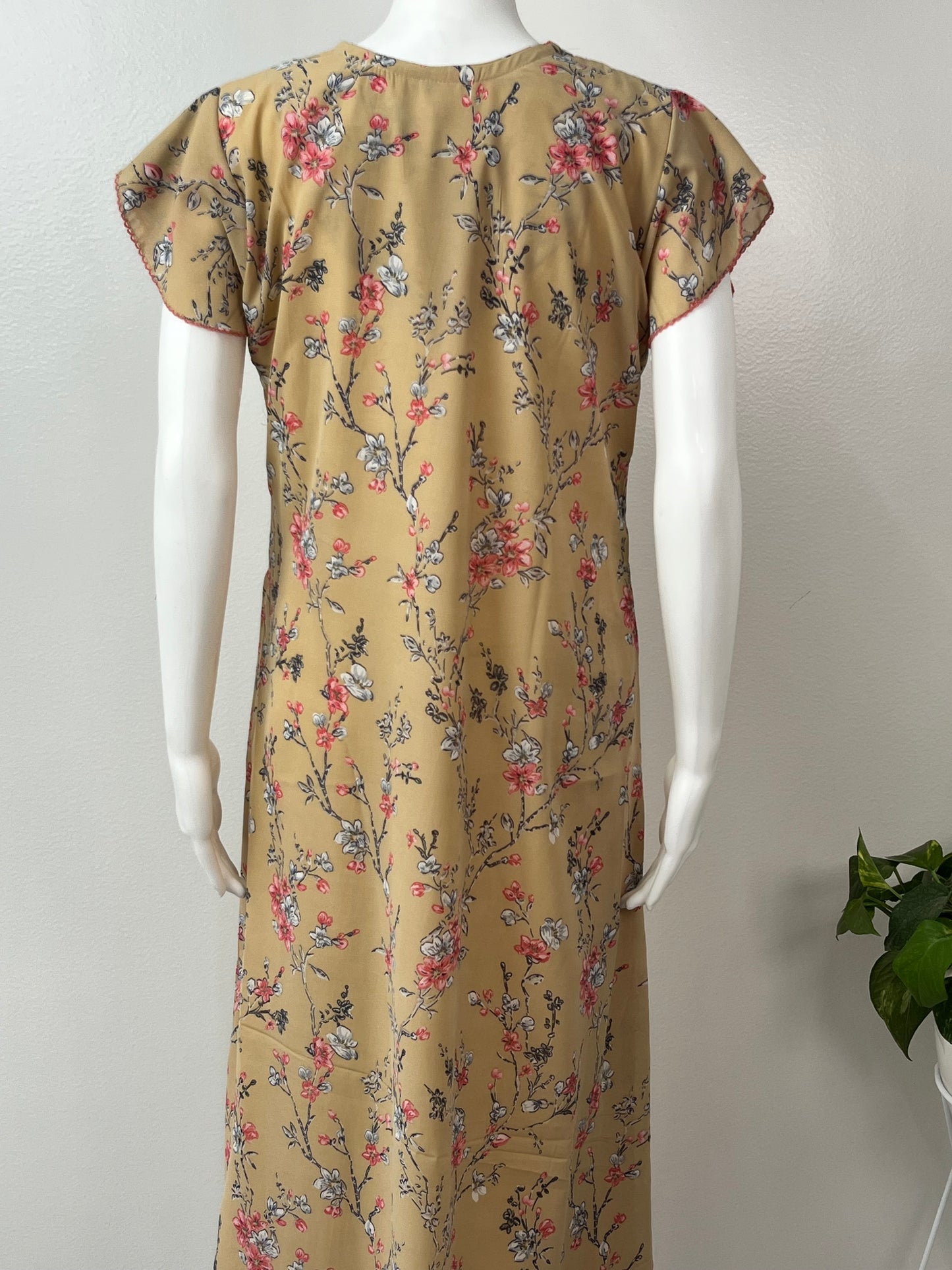 Mustard Charm Printed Chiffon Nightgown for Women