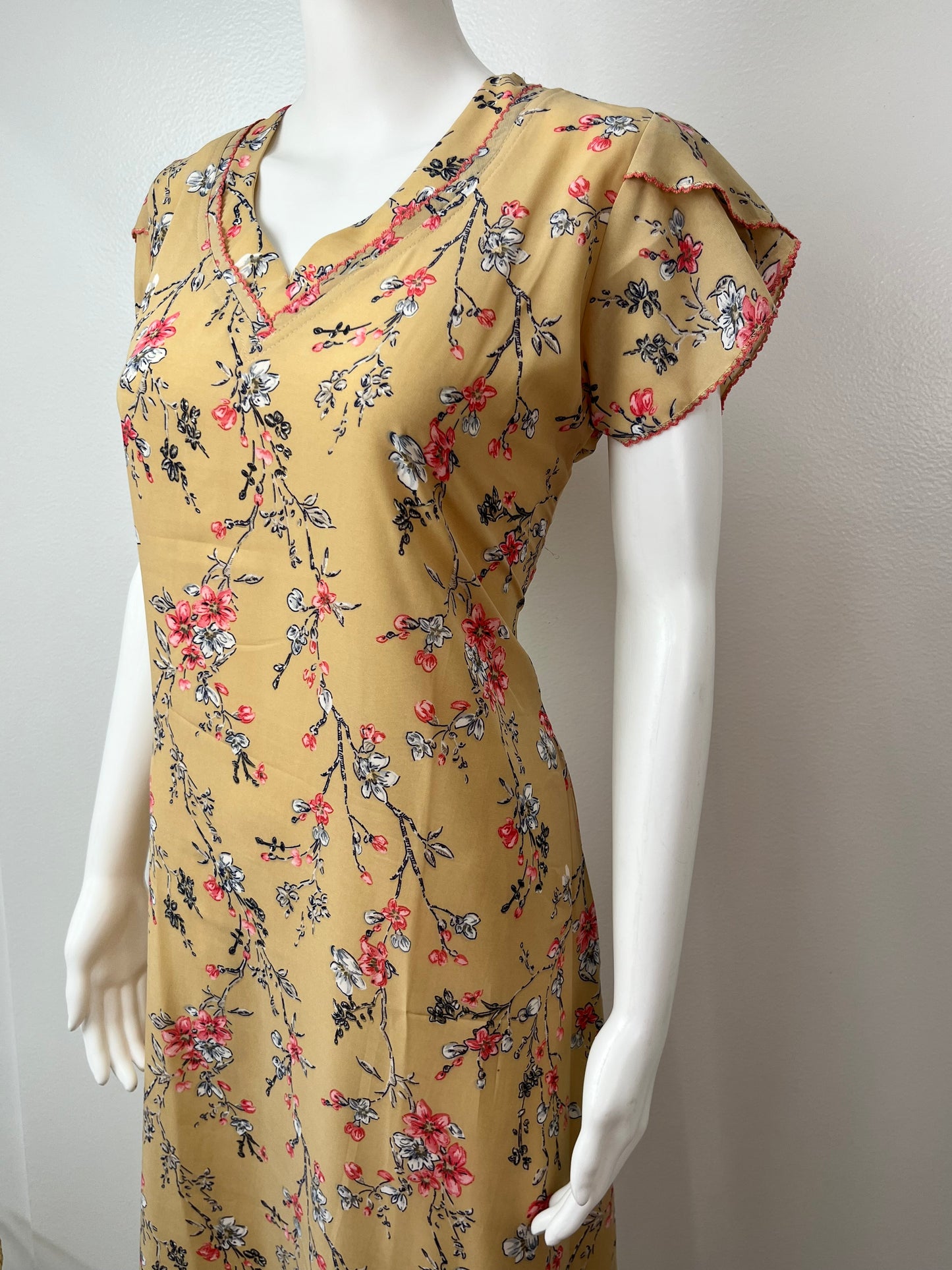 Mustard Charm Printed Chiffon Nightgown for Women