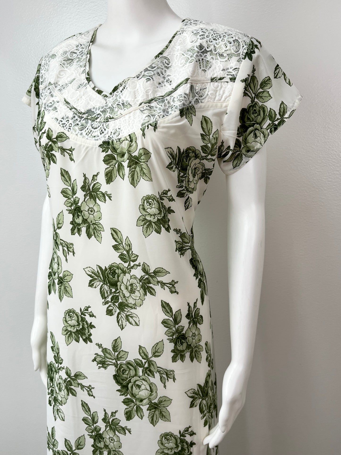 Serene Lace & Leaf Chiffon Nightgown for Women