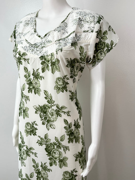Serene Lace & Leaf Chiffon Nightgown for Women