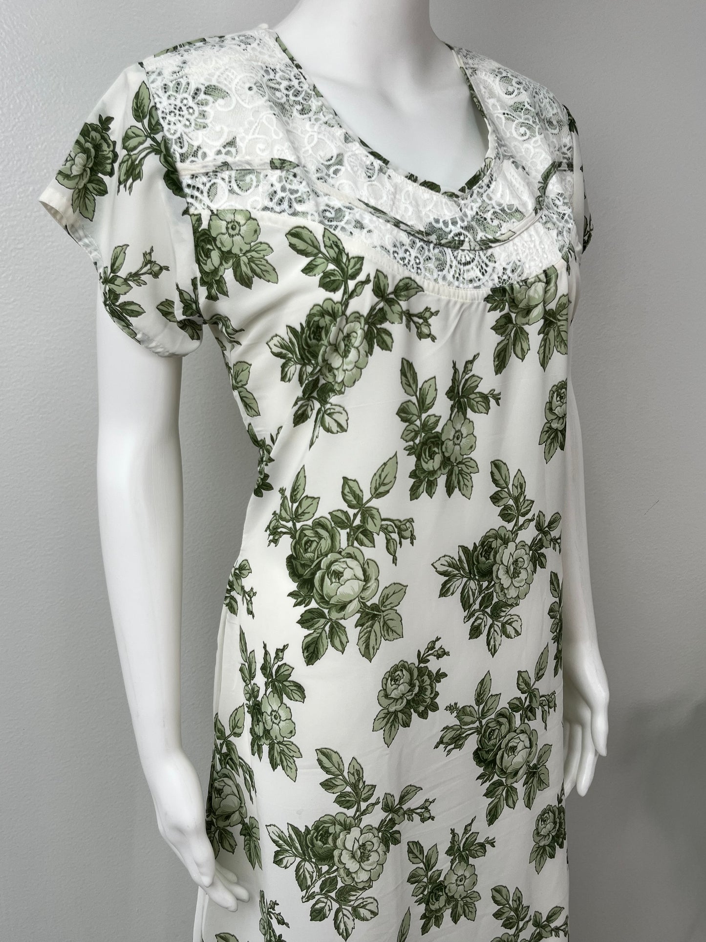 Serene Lace & Leaf Chiffon Nightgown for Women