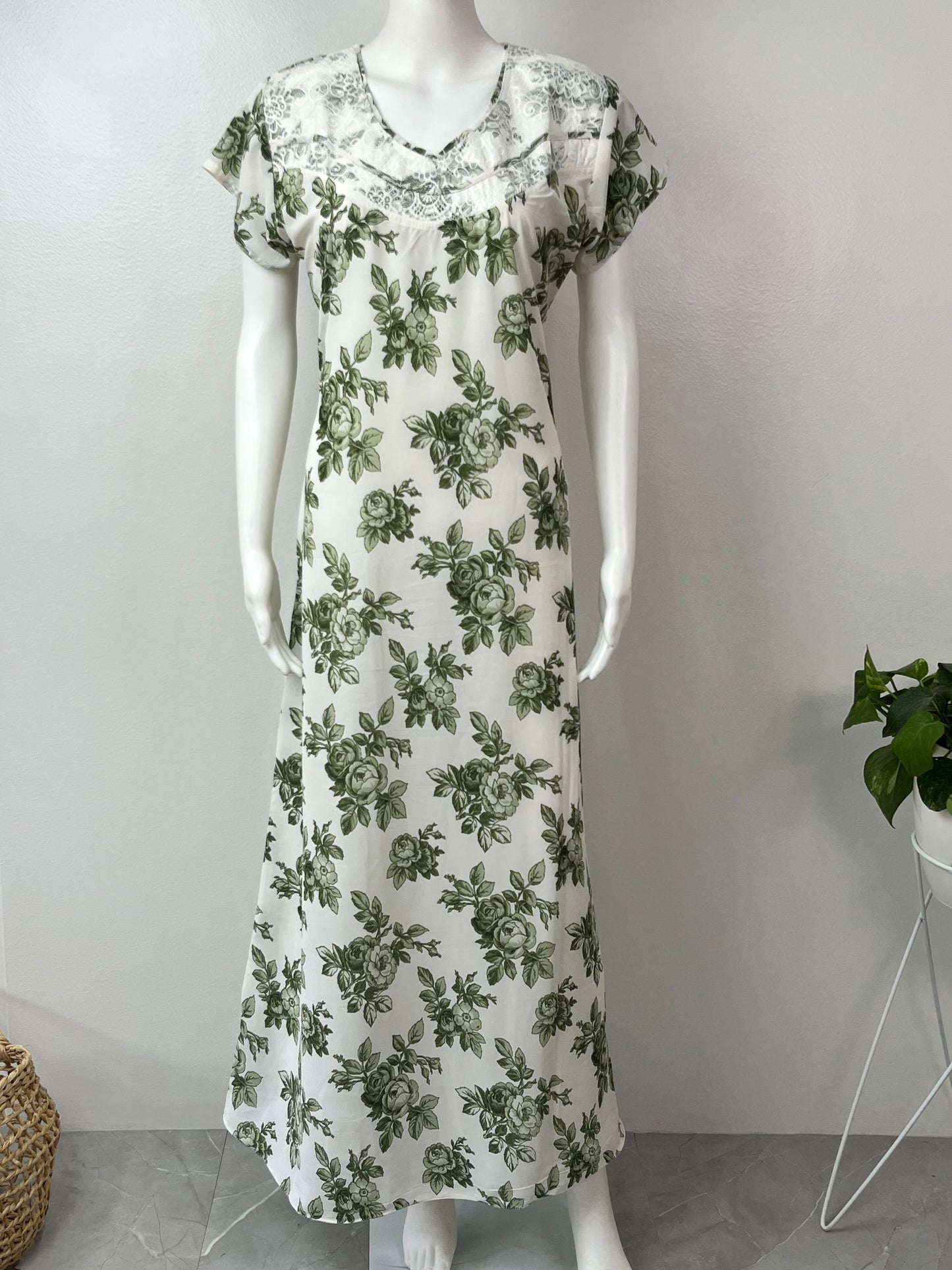 Serene Lace & Leaf Chiffon Nightgown for Women