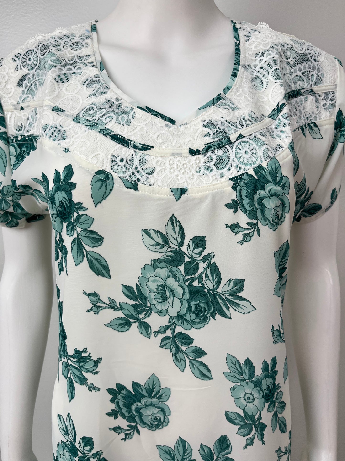 Green Flora Chiffon Soft & Breathable Nighty for Women