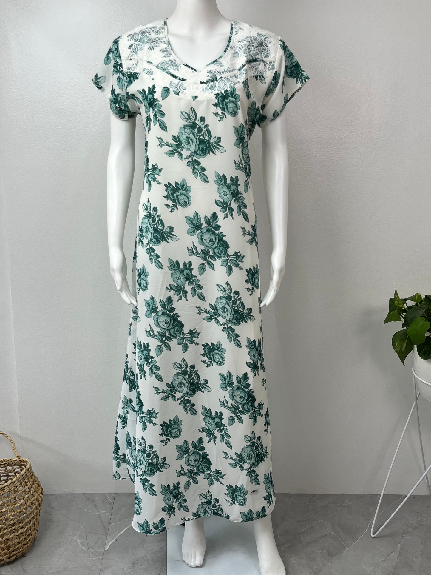 Green Flora Chiffon Soft & Breathable Nighty for Women