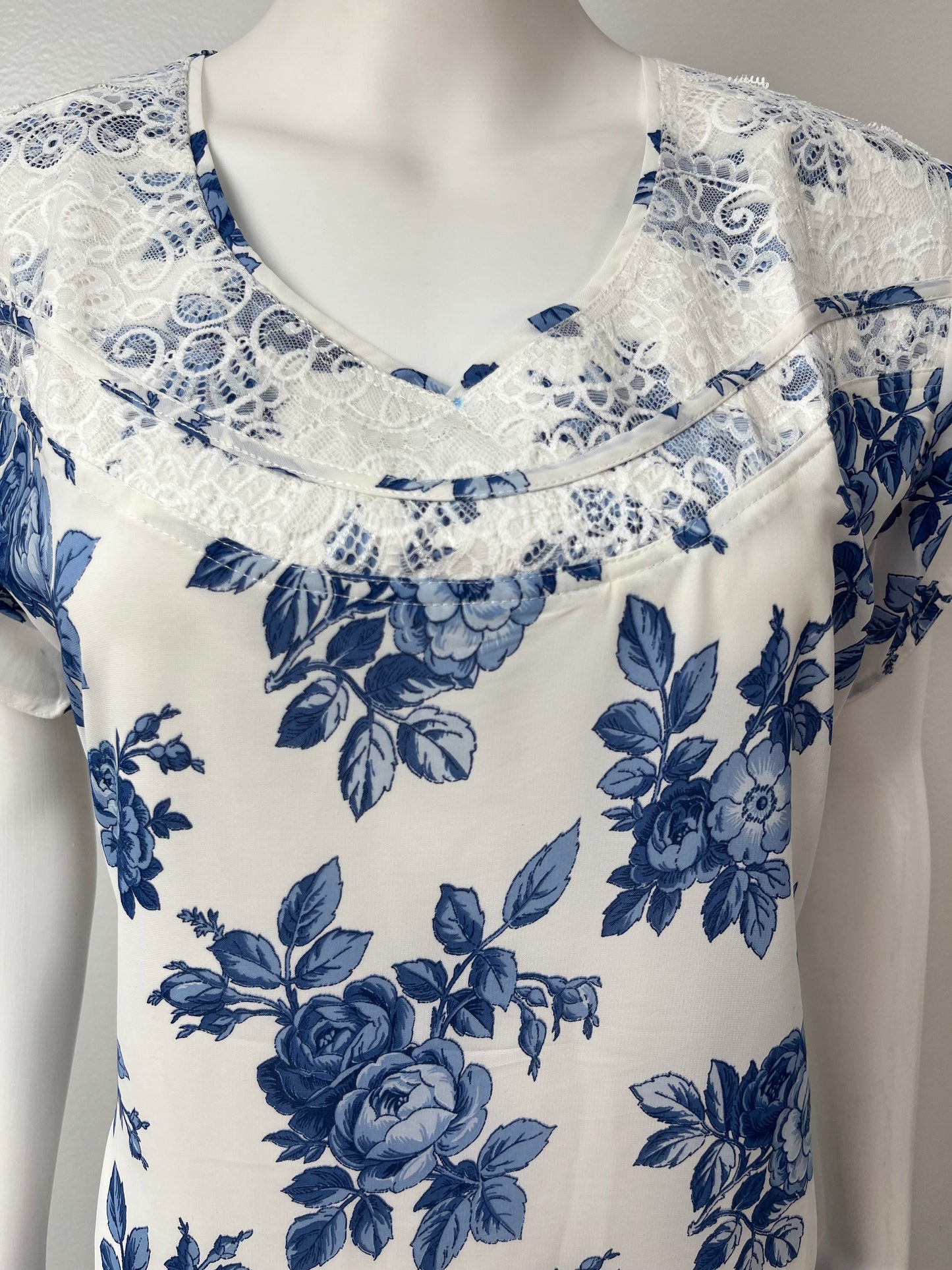 Navy Bloom Lace Luxury in Chiffon Nighty