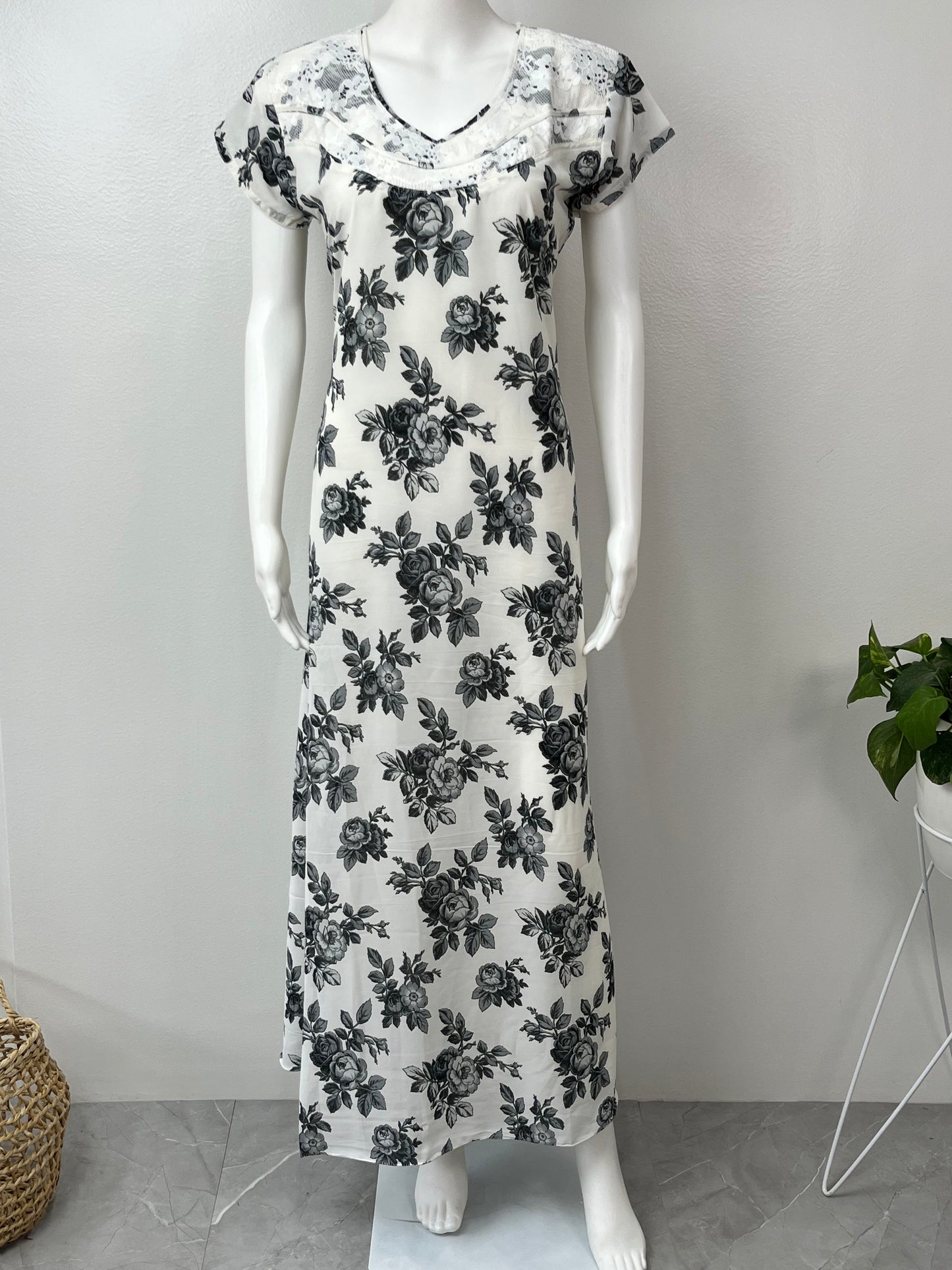 Black & White Premium Chiffon Fabric Nightgown