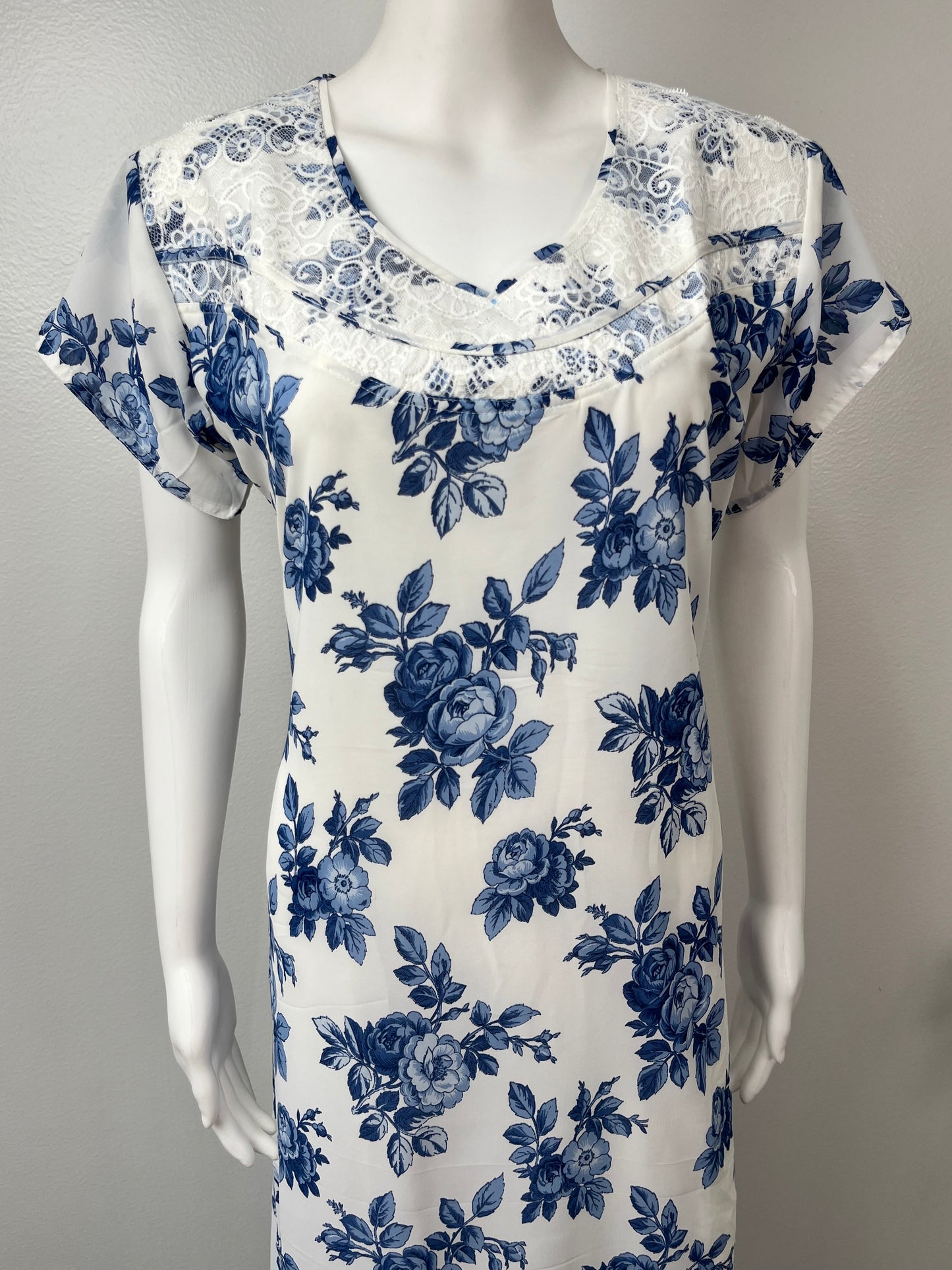 Navy Bloom Lace Luxury in Chiffon Nighty