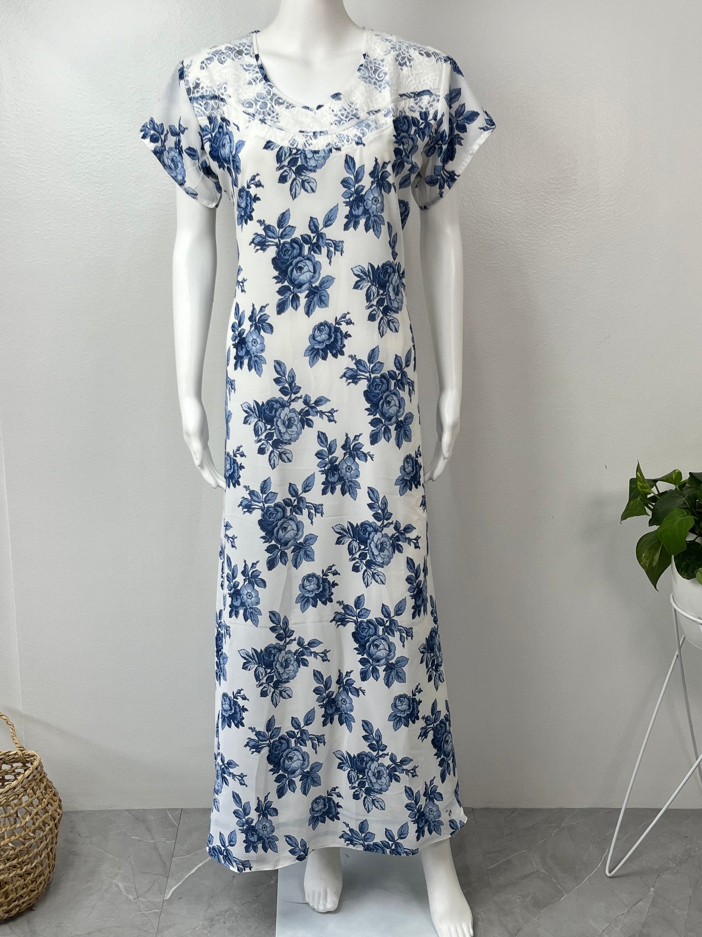 Navy Bloom Lace Luxury in Chiffon Nighty