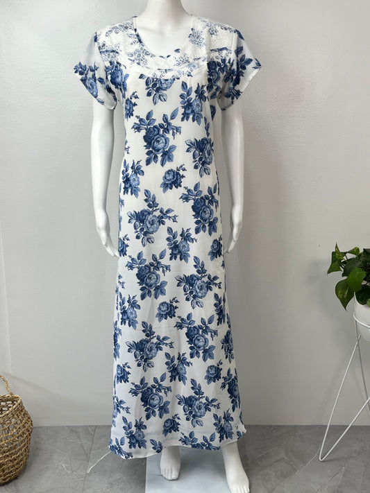 Navy Bloom Lace Luxury in Chiffon Nighty