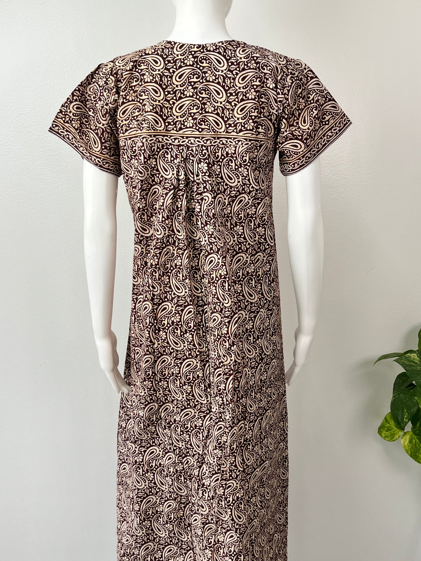 Brown Pure Cotton Embroidered Nightgown For Women