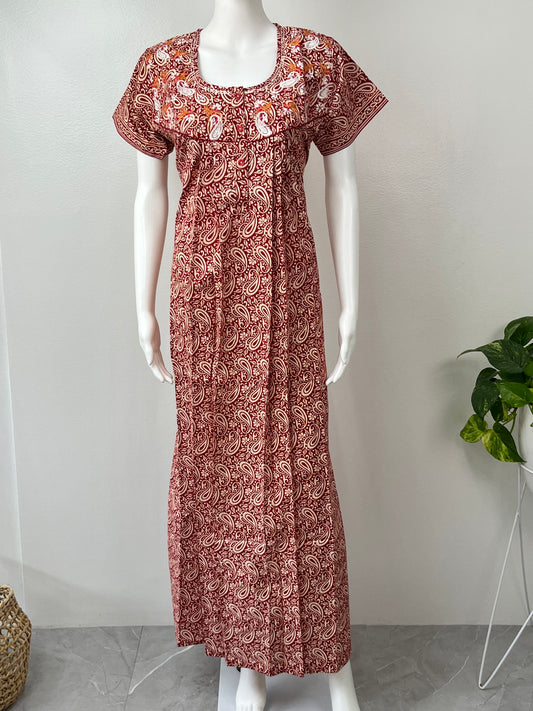 Red Embroidery Pure Cotton Nighty for Women