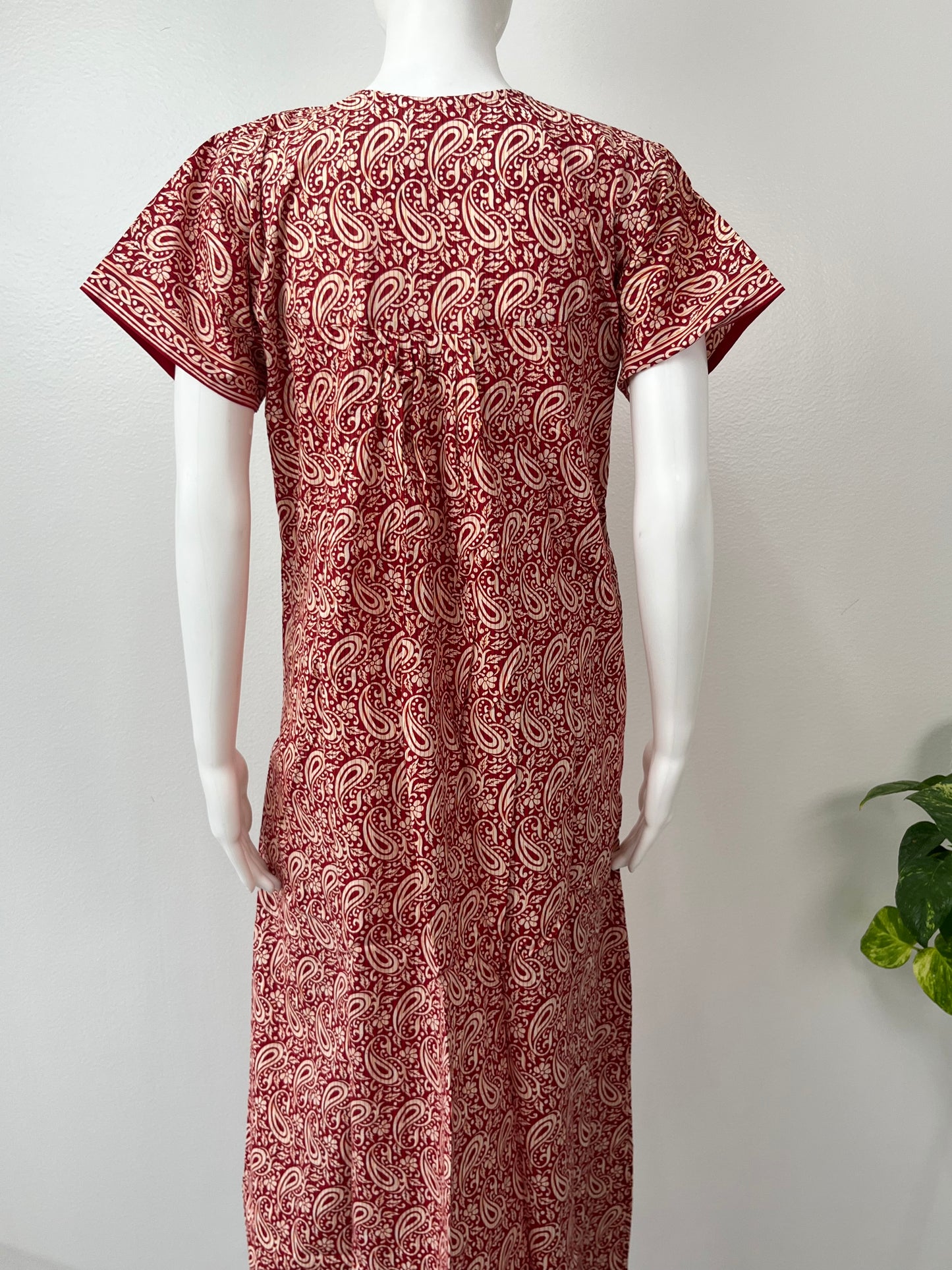 Red Embroidery Pure Cotton Nighty for Women