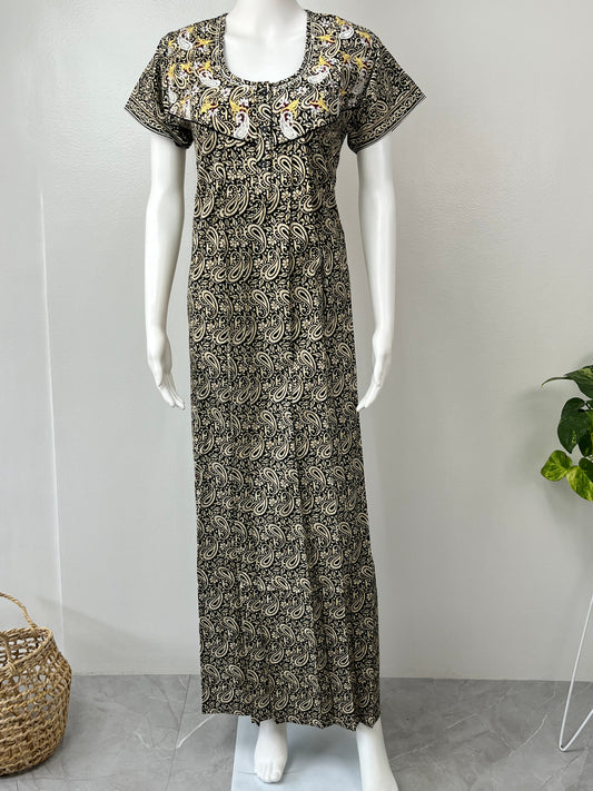Black 100% Cotton Nighty with delicate Embroidery