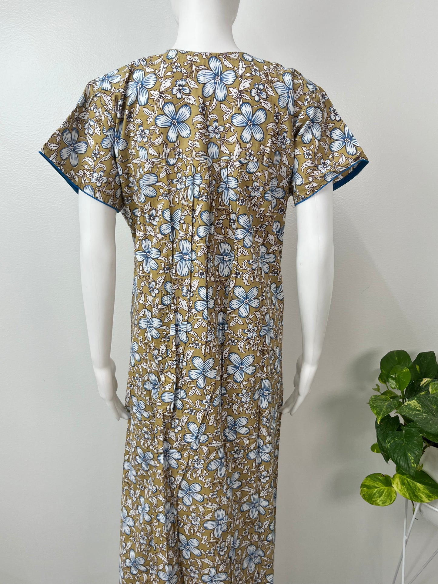 Olive Pure Cotton Contrast Printed Nighty for Women