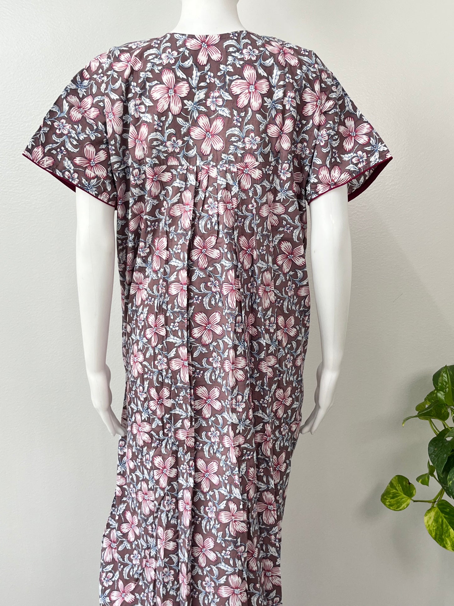 Mauve Floral Print Pure Cotton Nightgown Soft & Comfortable