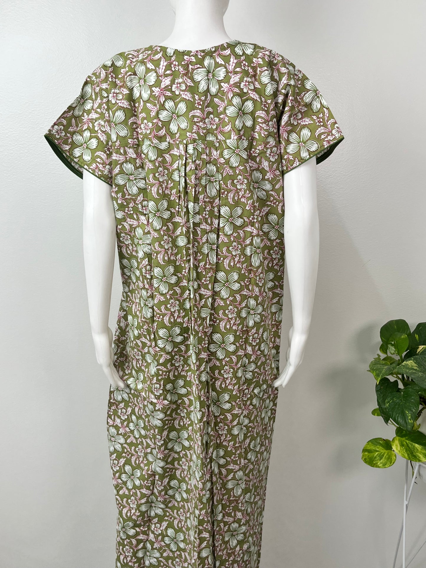 Olive Green 100% Cotton Printed Nighty for Women