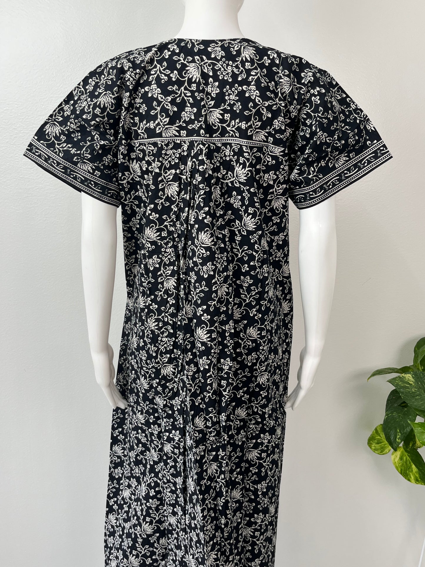 Black Pleated 100% Cotton Nighty for Women