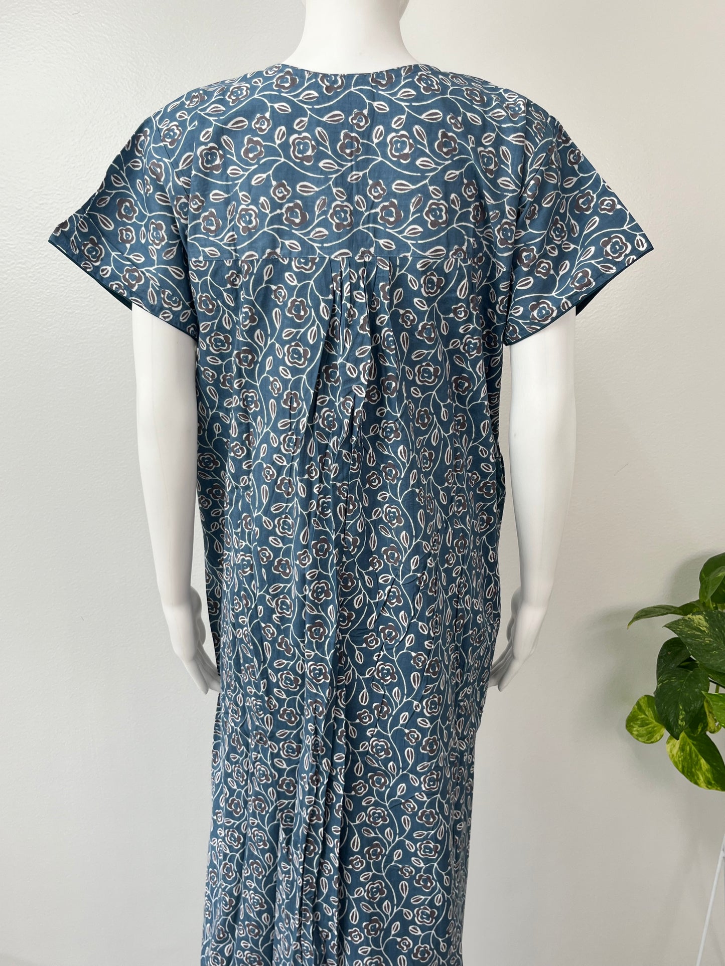 Blue Floral Printed Pure Cotton Nightgown for Women