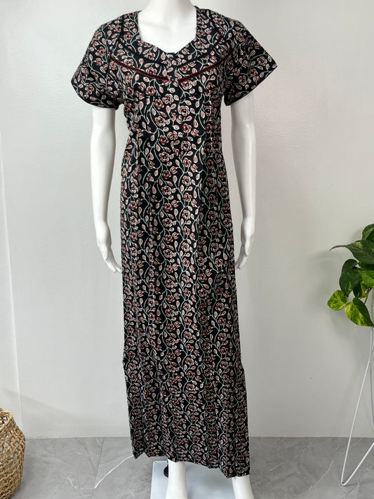 Black 100% Cotton Nightgown Comfortable & Elegant for Women