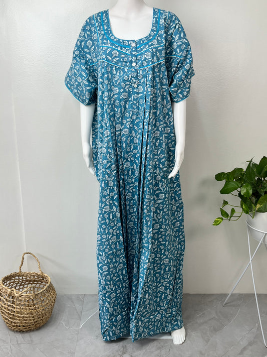 Blue Pure Cotton Women's Nightgown