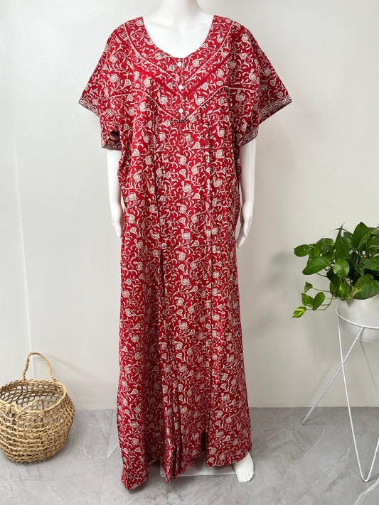 Red Floral Printed 100% Cotton Nightgown