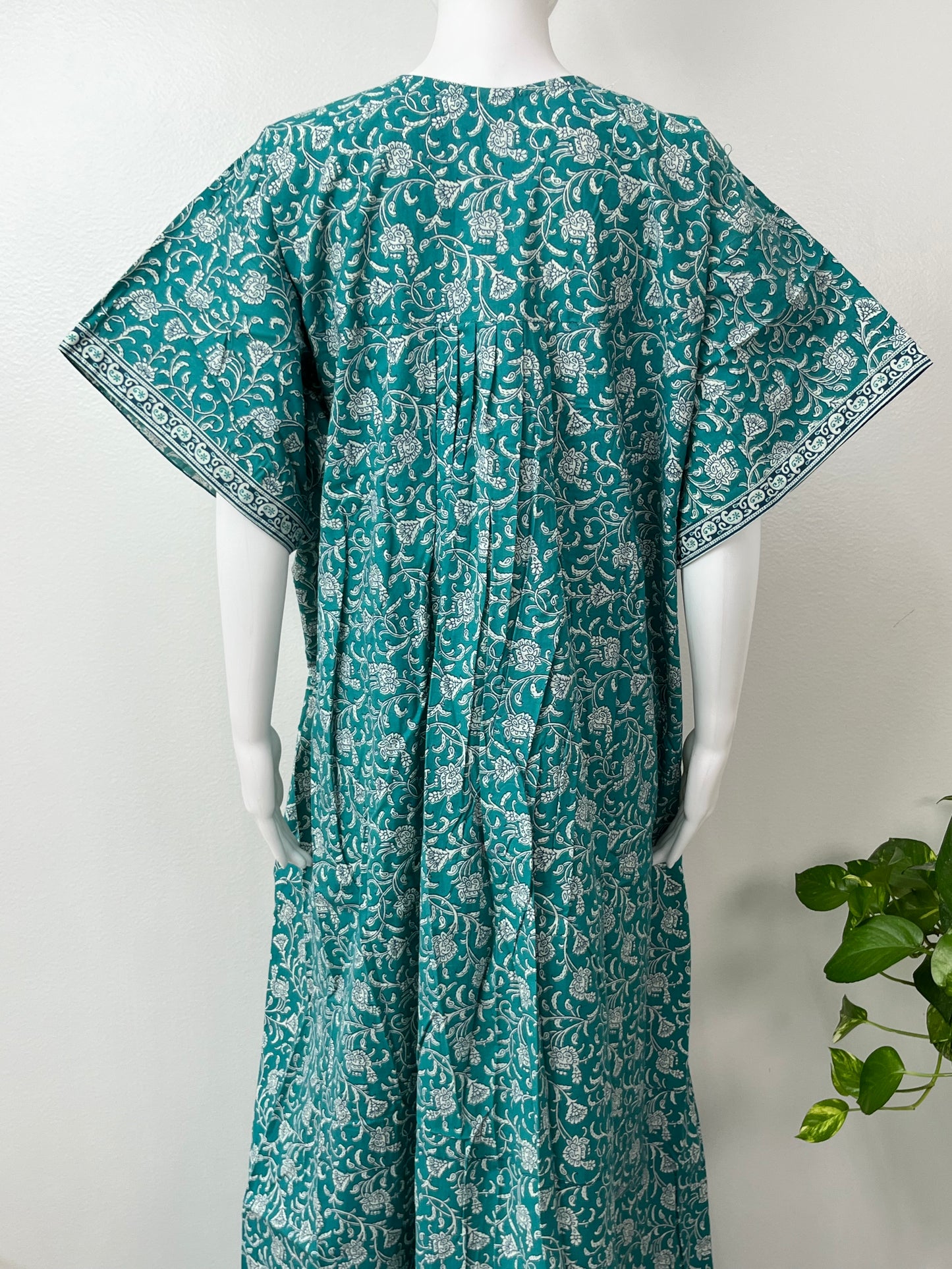 Sea Green Pleated Style 100% Cotton Nightgown