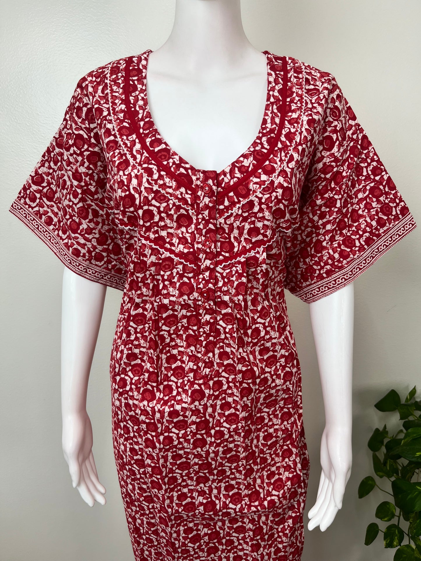 Red 100% Cotton Nightgown Soft & Comfortable