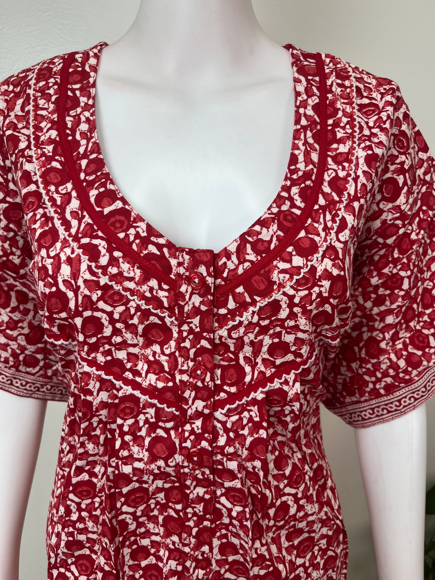 Red 100% Cotton Nightgown Soft & Comfortable