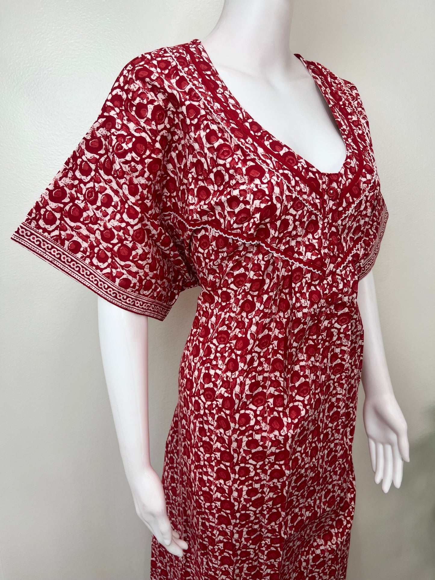 Red 100% Cotton Nightgown Soft & Comfortable