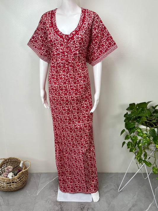 Red 100% Cotton Nightgown Soft & Comfortable