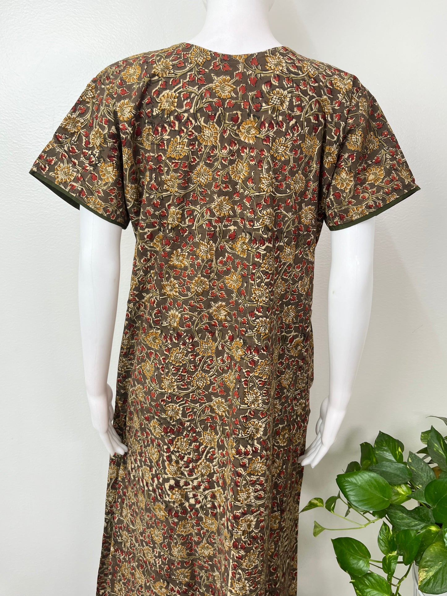 Olive Green Kalamkari Embroidered Nightgown
