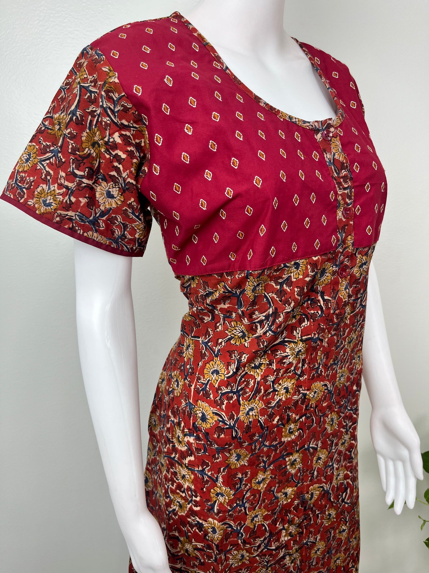 Maroon Pure Cotton Kalamkari Nighty