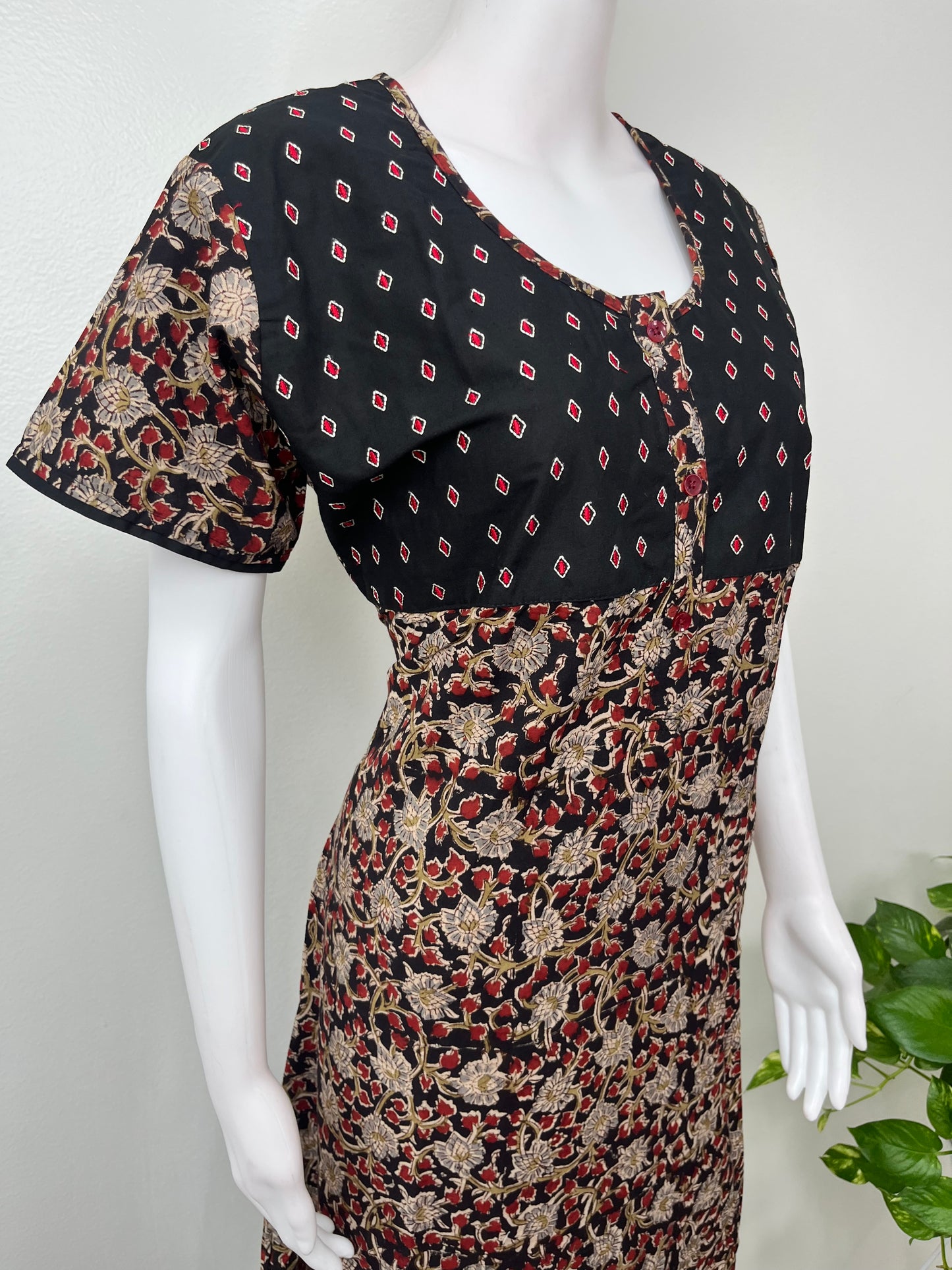 Black Pure Cotton Embroidered Nighty for Women