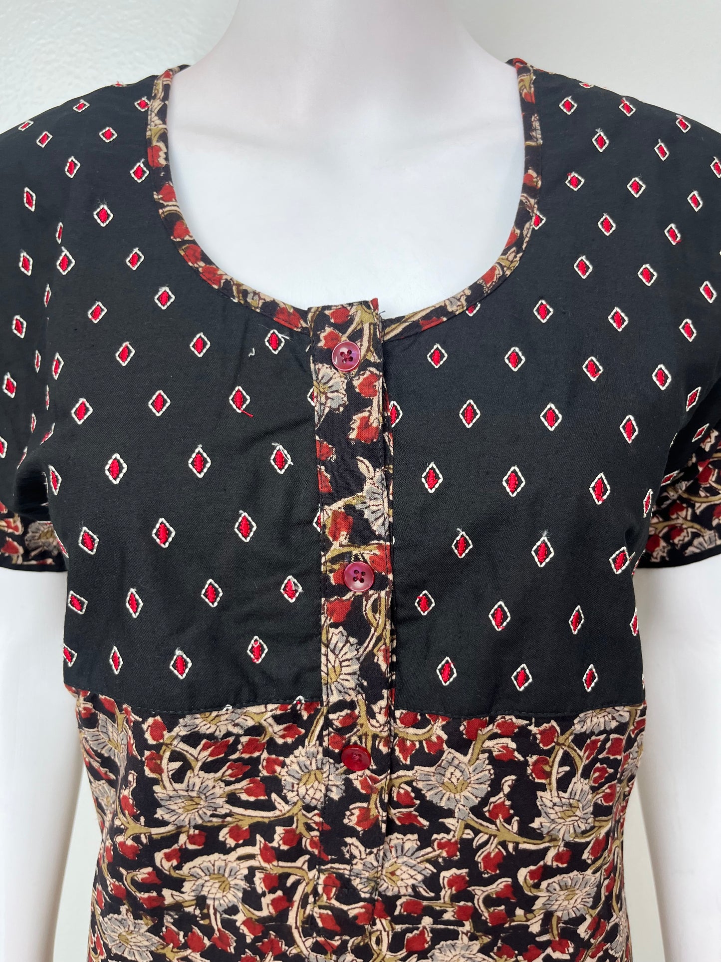 Black Pure Cotton Embroidered Nighty for Women