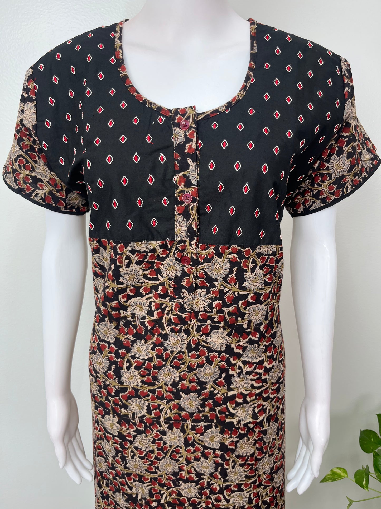 Black Pure Cotton Embroidered Nighty for Women