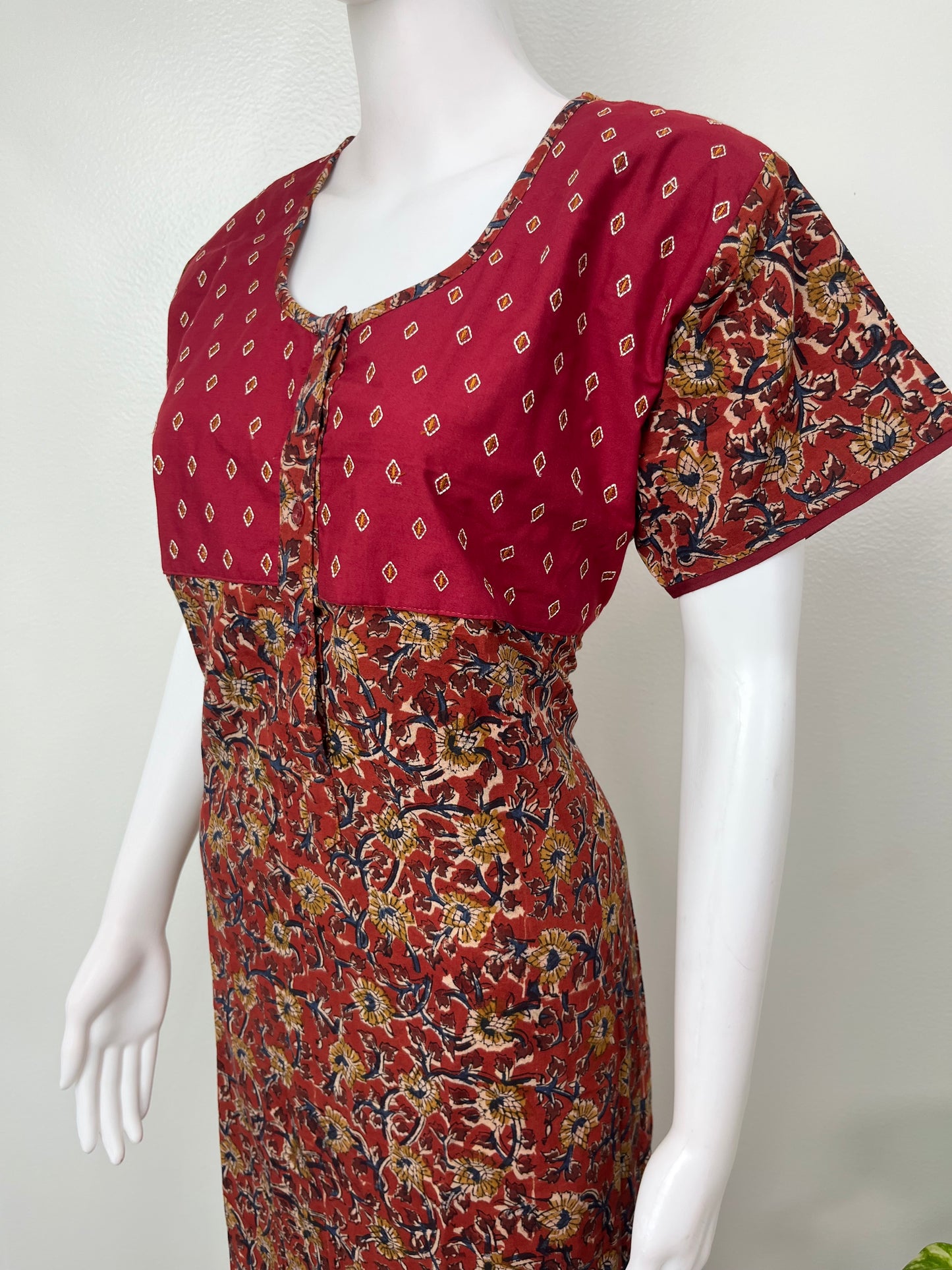 Maroon Pure Cotton Kalamkari Nighty