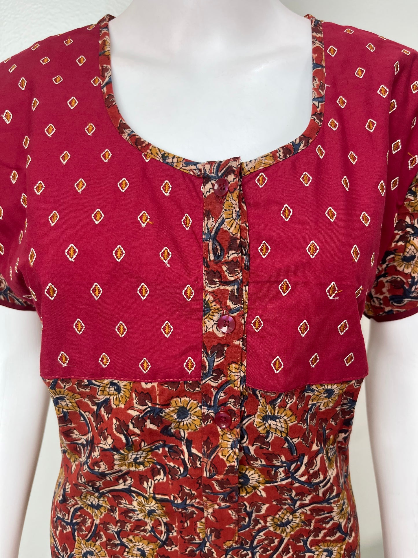 Maroon Pure Cotton Kalamkari Nighty