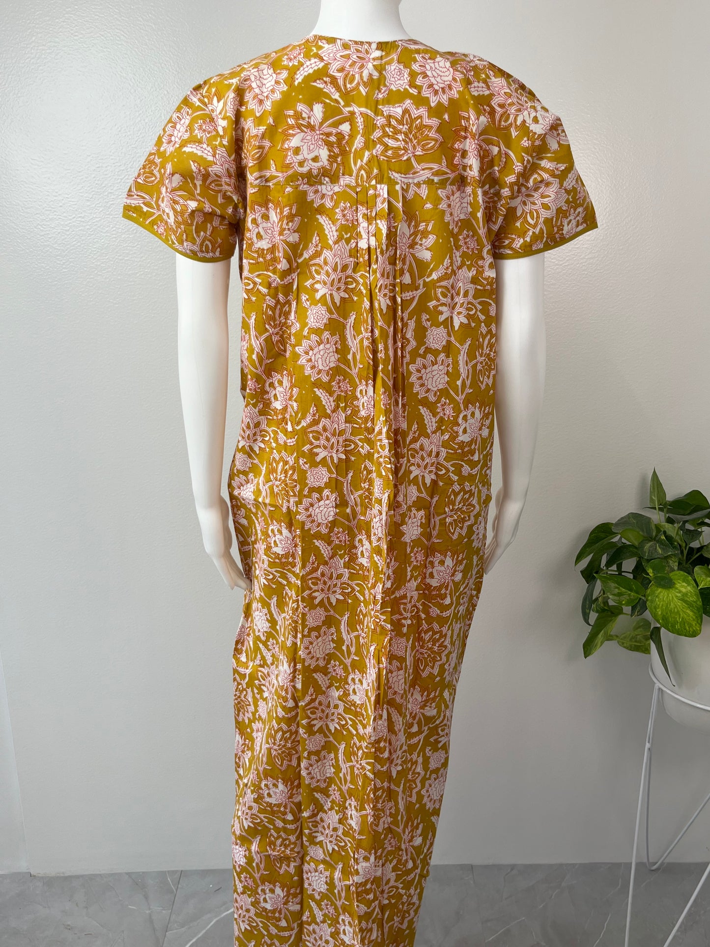 Mustard Floral Printed 100% Pure Cotton Nighty for Women