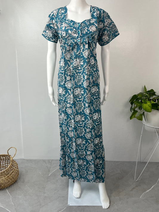 Turquoise 100% Pure Cotton Women's Nightgown