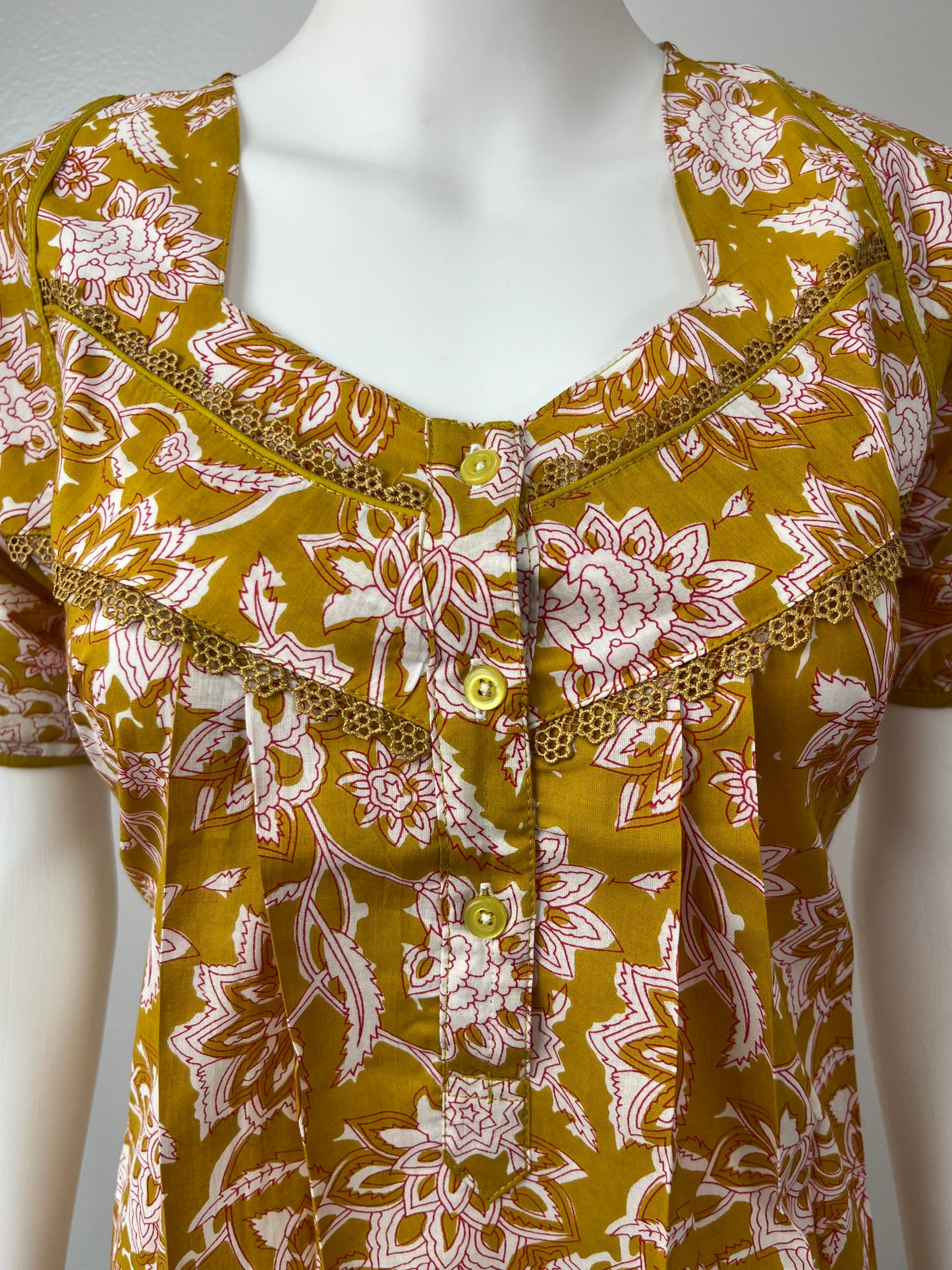 Mustard Floral Printed 100% Pure Cotton Nighty for Women