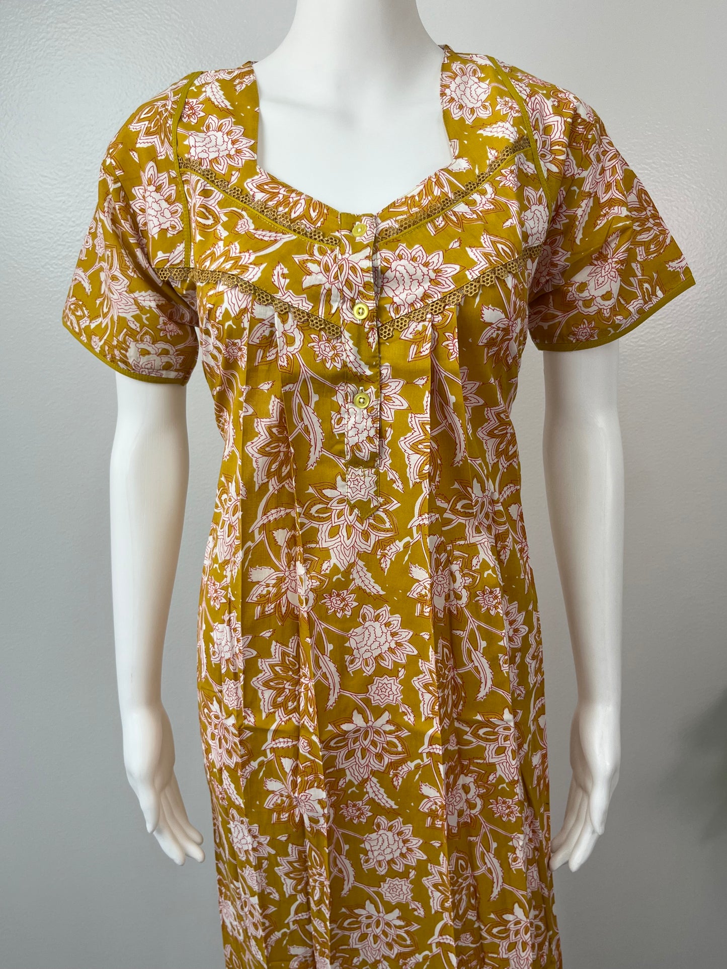 Mustard Floral Printed 100% Pure Cotton Nighty for Women