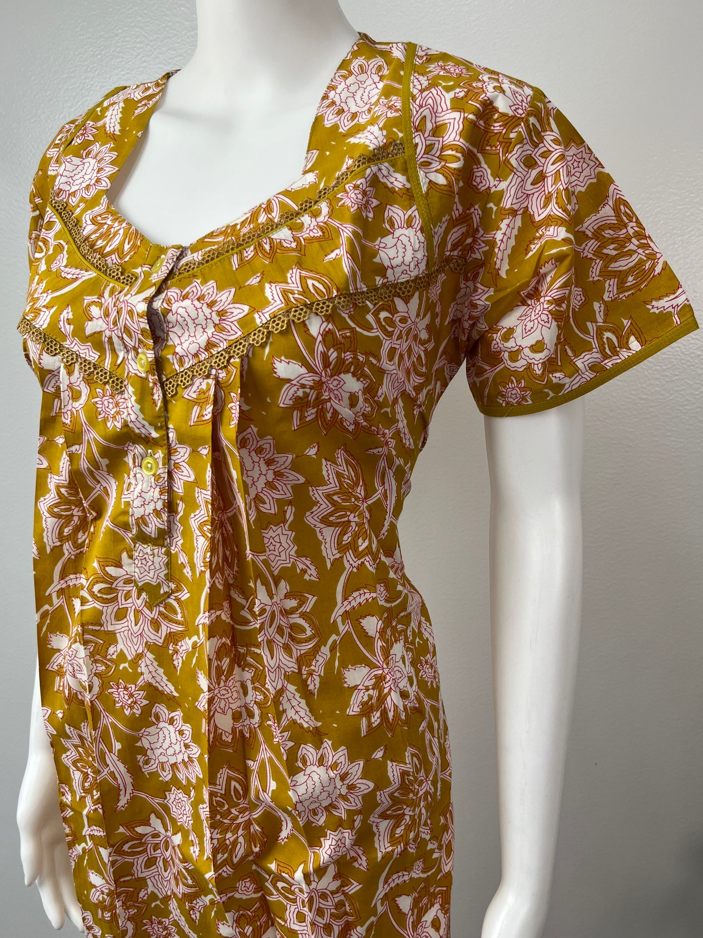 Mustard Floral Printed 100% Pure Cotton Nighty for Women