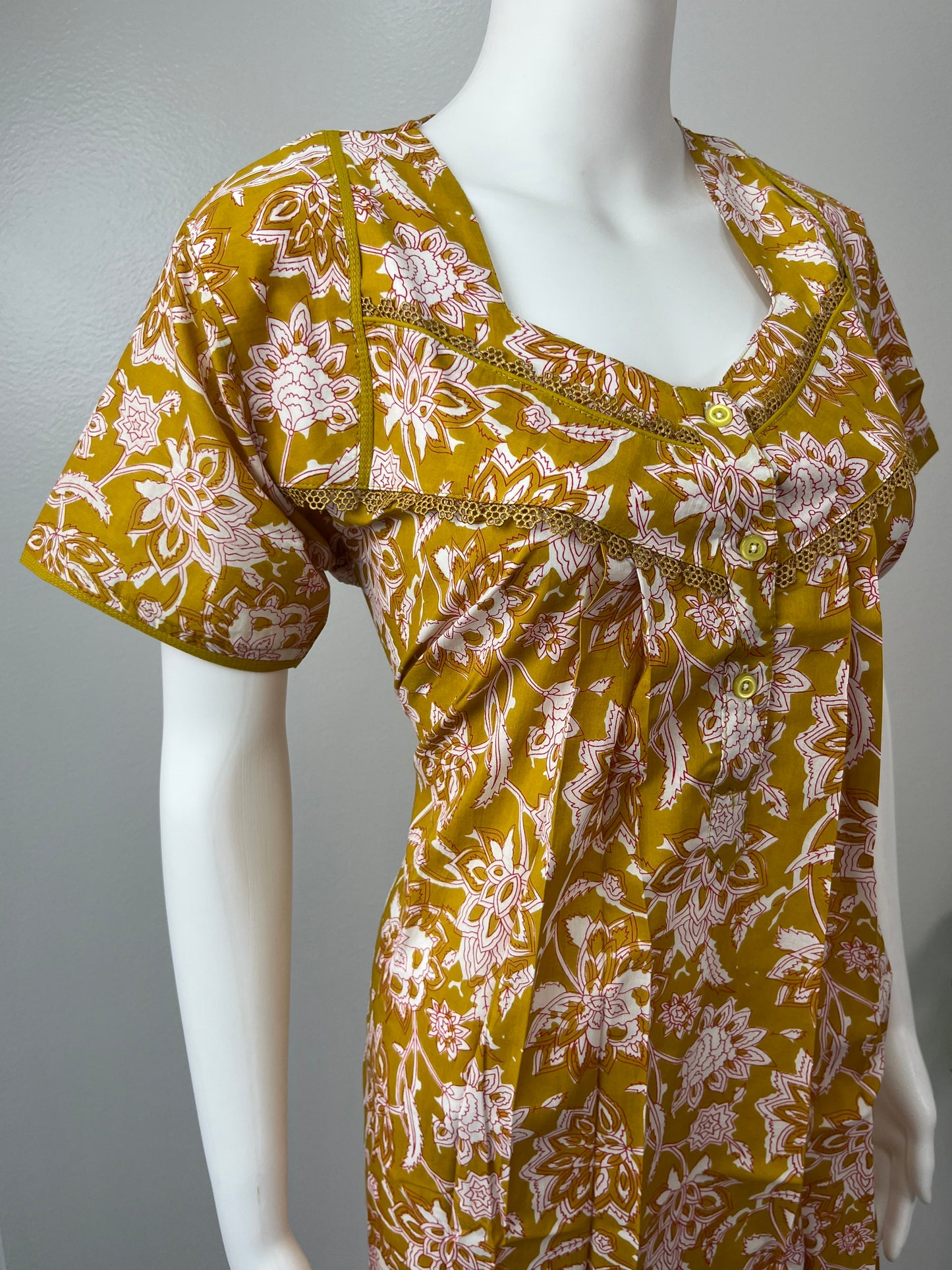 Mustard Floral Printed 100% Pure Cotton Nighty for Women