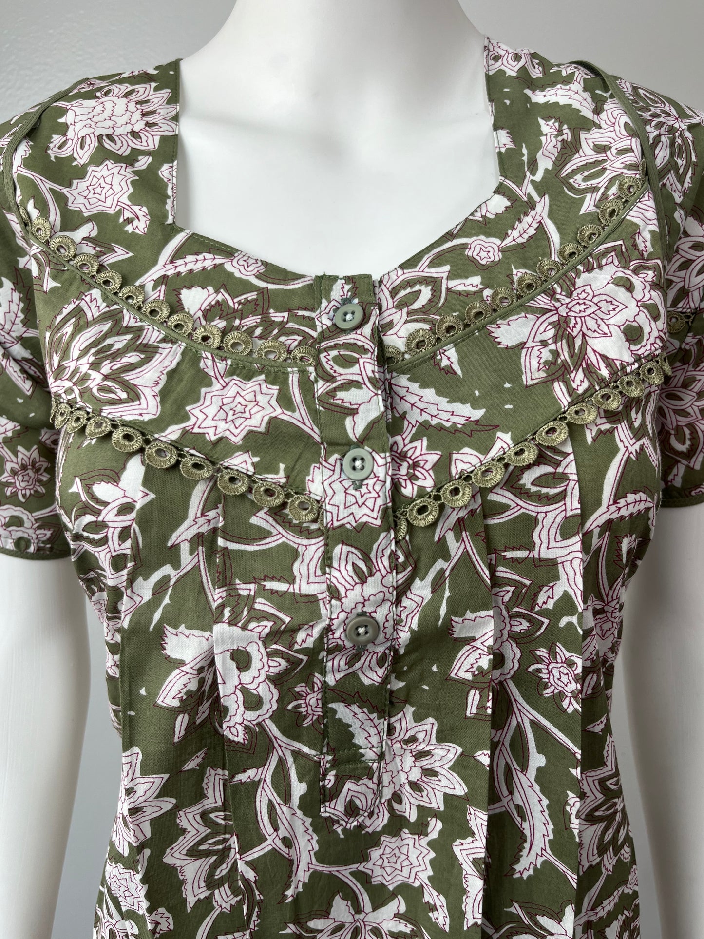 Olive Green Printed Pure Cotton Nightgown for Women