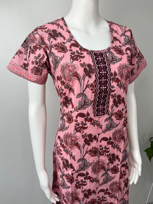 Pastel Pink 100% Pure Cotton Nightgown For Women Soft & Comfortable
